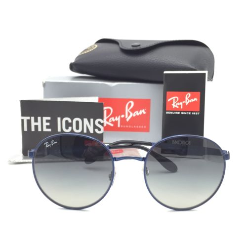 Ray-Ban RB3537 185/11 Round Blue Sunglasses with 51mm Grey Gradient Lenses