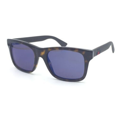 Gucci GG 0008S 003 Squared Dark Havana Brown  w/ Blue Mirrored Lenses 53mm
