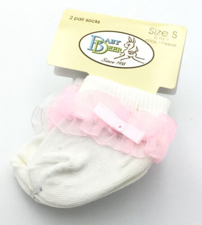 Baby Deer Frilly Infant Girl Socks (Size Small/0 to 9 months)