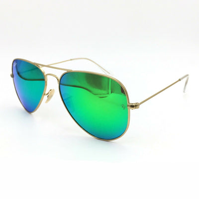 New Ray-Ban RB3025 112/19 Gold Aviator Sunglasses w/ Mirrored Green Lenses 55mm