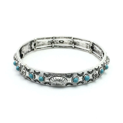 Brushed Silver and Turquoise Studded Bracelet
