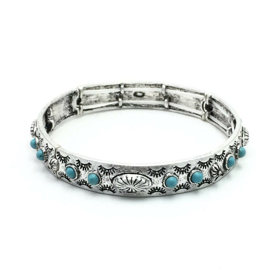 Brushed Silver and Turquoise Studded Bracelet