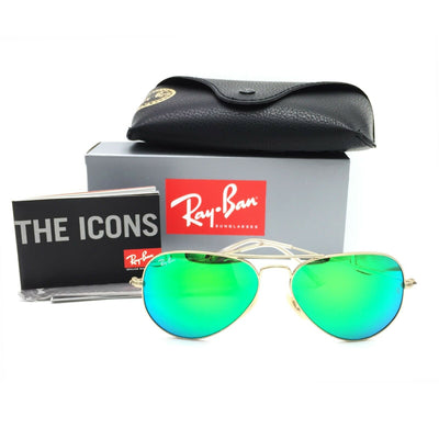New Ray-Ban RB3025 112/19 Gold Aviator Sunglasses w/ Mirrored Green Lenses 55mm