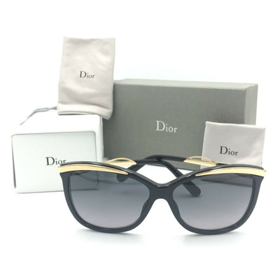 Dior Metaleyes 2 C7VHD Square Black Gold Sunglasses W/ Gray Gradient Lens 57mm