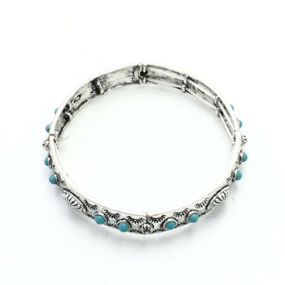 Brushed Silver and Turquoise Studded Bracelet