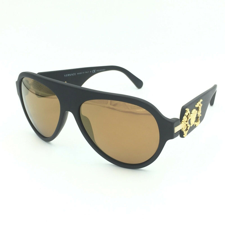 Versace 4323 5079/2T Matte Black Sunglasses W/ Bronze Polarized Lens 58mm