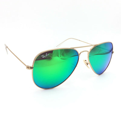 New Ray-Ban RB3025 112/19 Gold Aviator Sunglasses w/ Mirrored Green Lenses 55mm