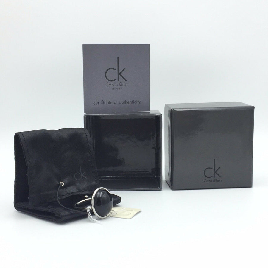 Calvin Klein KJ08AR010108 Black Stone Silver Ring Stainless Steel Size 8