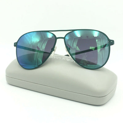 Calvin Klein CK2138S 317 Aviator Matte Green Sunglasses W/ Green Mirrored