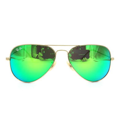 New Ray-Ban RB3025 112/19 Gold Aviator Sunglasses w/ Mirrored Green Lenses 55mm