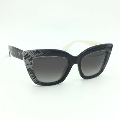 Valentino V710S Cat Eye Black White Faded Lace Sunglasses W / Gray Gradient Lens